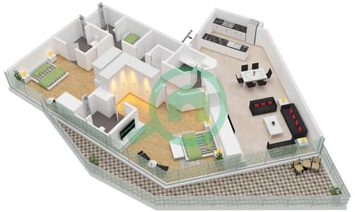 Al Habtoor Grand Resort Autograph Collection - 2 Bedroom Apartment Type/unit E / UNIT 3 FLOOR 3-16 Floor plan