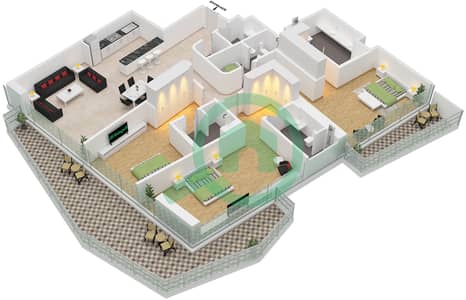 Al Habtoor Grand Resort Autograph Collection - 3 Bedroom Apartment Type/unit D / UNIT 4,5 FLOOR 3-42 Floor plan
