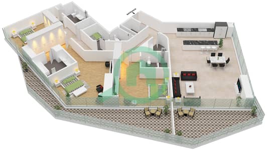 Al Habtoor Grand Resort Autograph Collection - 3 Bedroom Apartment Type/unit A / UNIT 2 FLOOR 17-42 Floor plan