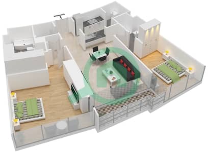المخططات الطابقية لتصميم الوحدة 4 FLOOR 24 شقة 2 غرفة نوم - العنوان رزيدنس فاونتن فيوز 1