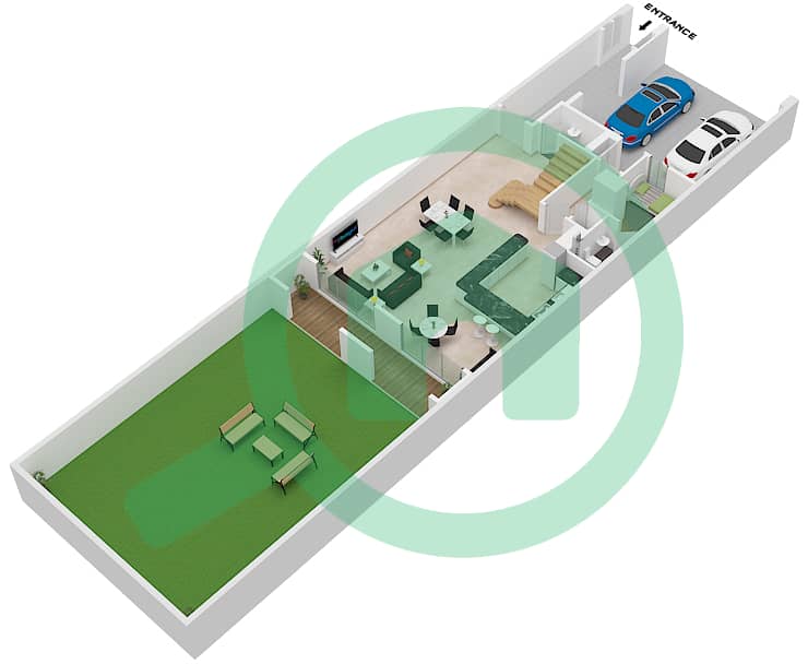 المخططات الطابقية لتصميم النموذج MID تاون هاوس 3 غرف نوم - كاسا فلورس Type Mid, Floor  Ground interactive3D