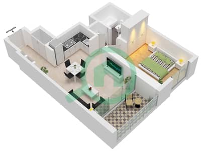 المخططات الطابقية لتصميم الوحدة 1 FLOOR 3-17,19-30 شقة 1 غرفة نوم - برج كريك جيت 1