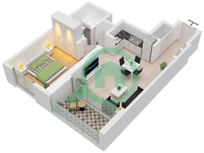 المخططات الطابقية لتصميم الوحدة 8 FLOOR 3-17,19-30 شقة 1 غرفة نوم - برج كريك جيت 1