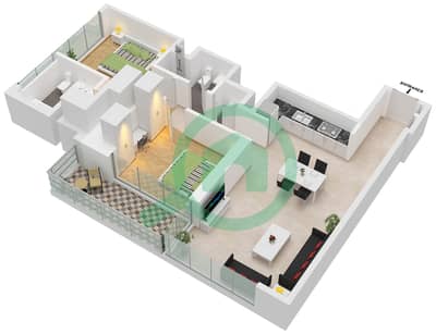 المخططات الطابقية لتصميم الوحدة 2 FLOOR 3-17,19-30 شقة 2 غرفة نوم - برج كريك جيت 1