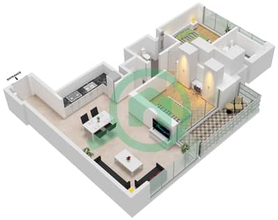 المخططات الطابقية لتصميم الوحدة 7 FLOOR 3-17,19-30 شقة 2 غرفة نوم - برج كريك جيت 1