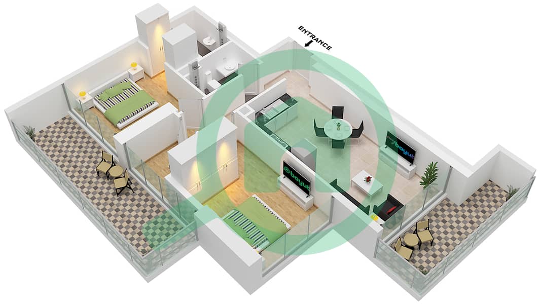 Elitz 3 Tower 1 - 2 卧室公寓类型／单位B/UNIT 5-7 FLOOR 19,29-35戶型图 Type B Unit 5 Floor 19,29-35(Odd) 
Unit 6 Floor 21-27(Odd) 37-41(Odd)
Unit 7 Floor 5-17 interactive3D