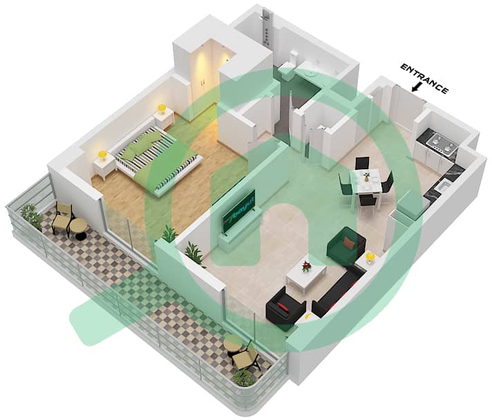 埃文里亚2号楼 - 1 卧室公寓类型／单位C / UNIT 7-8 FLOOR 1戶型图 Type C Unit 7-8 Floor 1 interactive3D