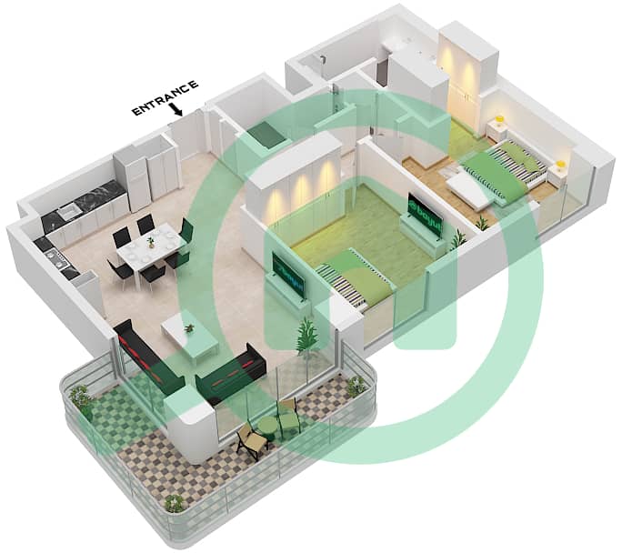 埃文里亚2号楼 - 2 卧室公寓类型／单位S / UNIT 1,6,8 FLOOR 1-9戶型图 Type S Unit 6 Floor 1
Unit 8 Floor 2-7 
Unit 1 Floor 8-9 interactive3D