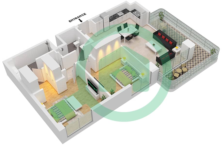 埃文里亚2号楼 - 2 卧室公寓类型／单位T / UNIT 4,11 FLOOR 2-9戶型图 Type T Unit 11 Floor 2-7 
Unit 4 Floor 8-9 interactive3D