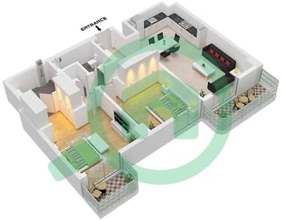 埃文里亚2号楼 - 2 卧室公寓类型／单位V / UNIT 2 FLOOR 2-7戶型图