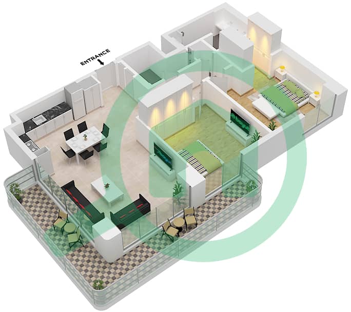 埃文里亚2号楼 - 2 卧室公寓类型／单位W / UNIT 10 FLOOR 1戶型图 Type W Unit 10 Floor 1 interactive3D