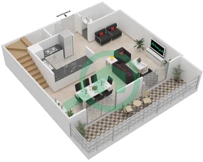 المخططات الطابقية لتصميم النموذج E DUPLEX MIDDLE UNIT شقة 2 غرفة نوم - بارك لاين ريزيدنس 4