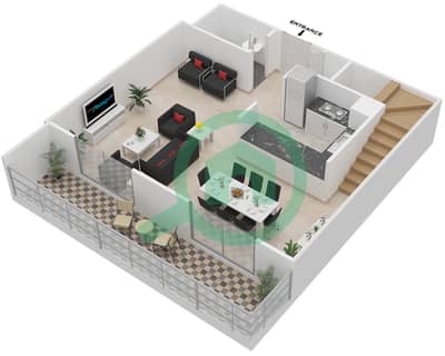 المخططات الطابقية لتصميم النموذج E DUPLEX MIDDLE UNIT شقة 2 غرفة نوم - بارك لاين ريزيدنس 3