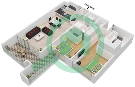 المخططات الطابقية لتصميم النموذج A شقة 2 غرفة نوم - أكاسيا C