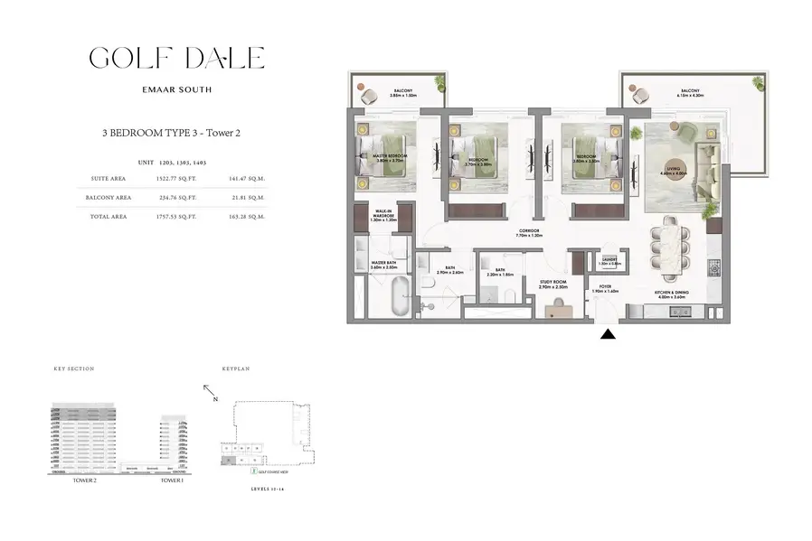 3 BR floor plan