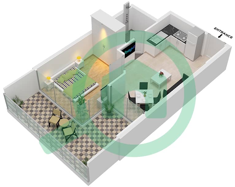 Аль Марьях Виста - Апартамент 1 Спальня планировка Тип A1 Type A1 interactive3D