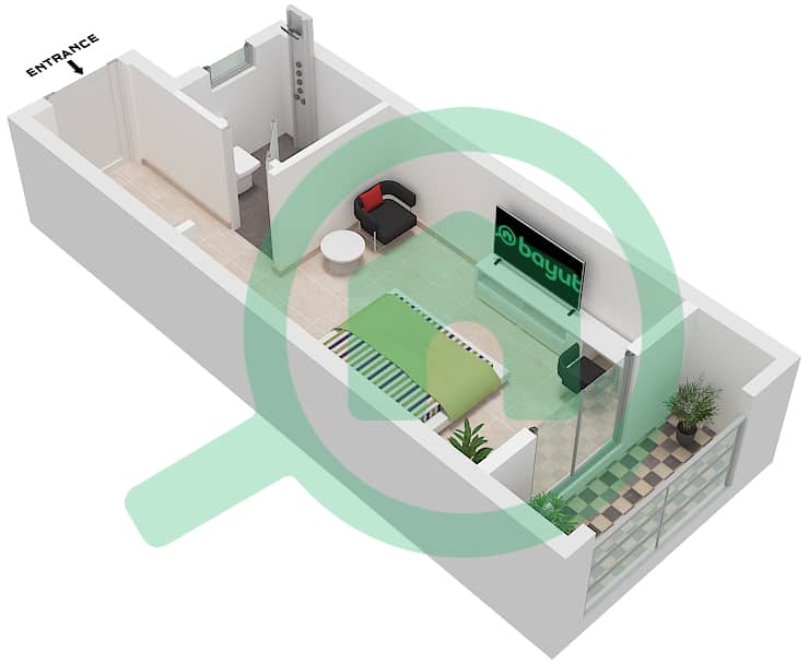 Nuaimia Two Tower - Studio Apartment Unit 5 FLOOR 2 Floor plan Unit 5, Floor 2 interactive3D