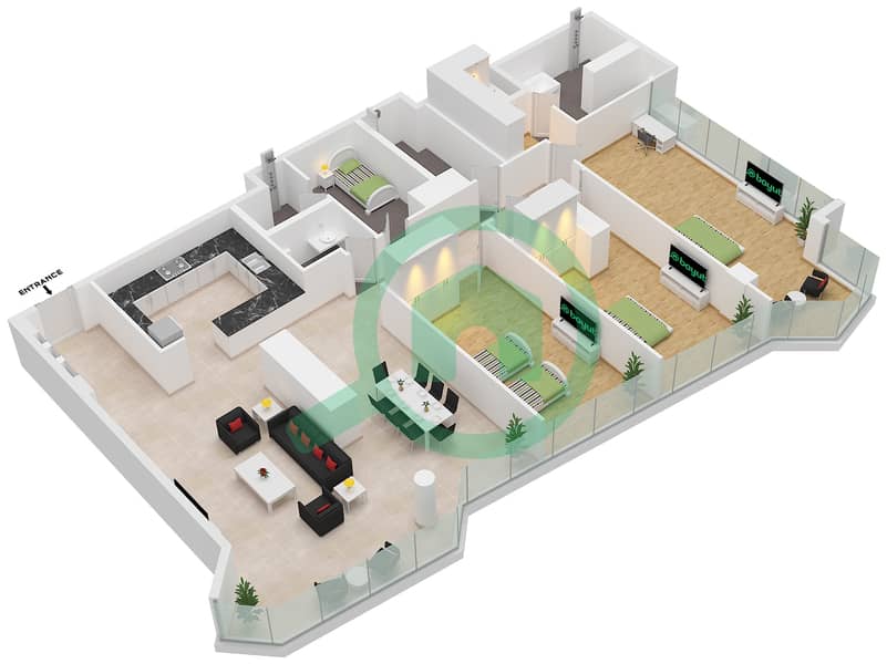Radiant Height - 3 Bedroom Apartment Type/unit P1 / UNIT 12 FLOOR P1-P6 Floor plan Type P1 Unit 12 Floor P1-P6 interactive3D