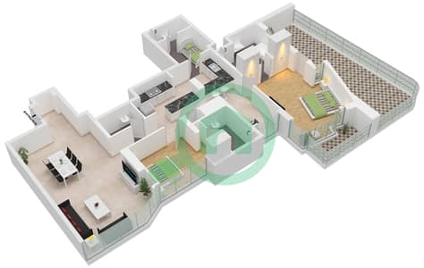 المخططات الطابقية لتصميم النموذج / الوحدة B3 / UNIT 7 FLOOR 12 شقة 2 غرفة نوم - راديانت هايتس