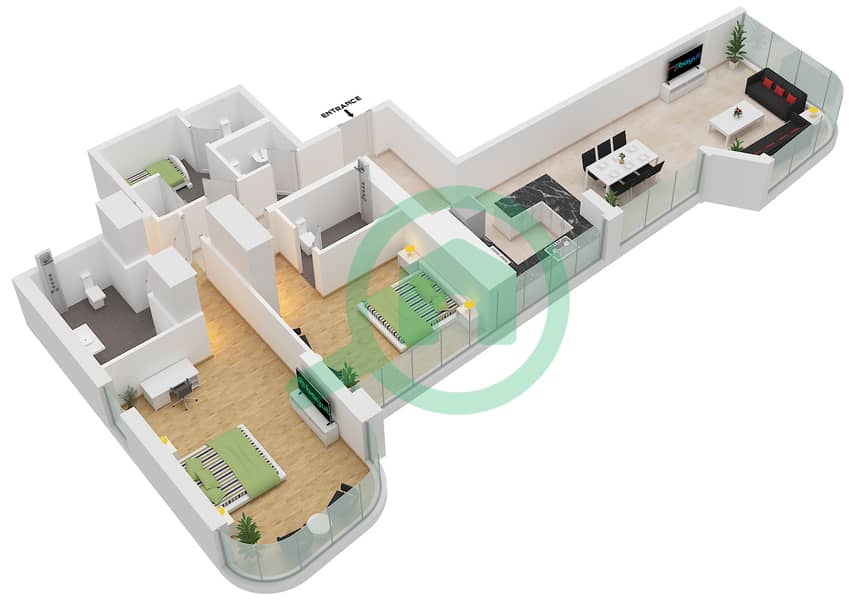 Radiant Height - 2 卧室公寓类型／单位B4 / UNIT 6,8 FLOOR 12-28戶型图 Type B4 Unit 8 Floor 12-27
Unit 6 Floor 28 interactive3D