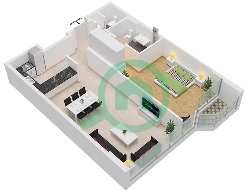 Radiant Height - 1 卧室公寓类型／单位A1 / UNIT 1 FLOOR 12-27戶型图 Type A1 Unit 1 Floor 12-27 interactive3D