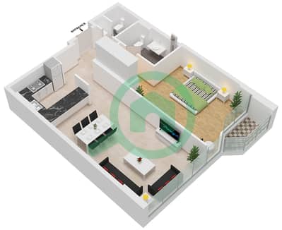 المخططات الطابقية لتصميم النموذج / الوحدة A1 / UNIT 3 FLOOR 12-27 شقة 1 غرفة نوم - راديانت هايتس