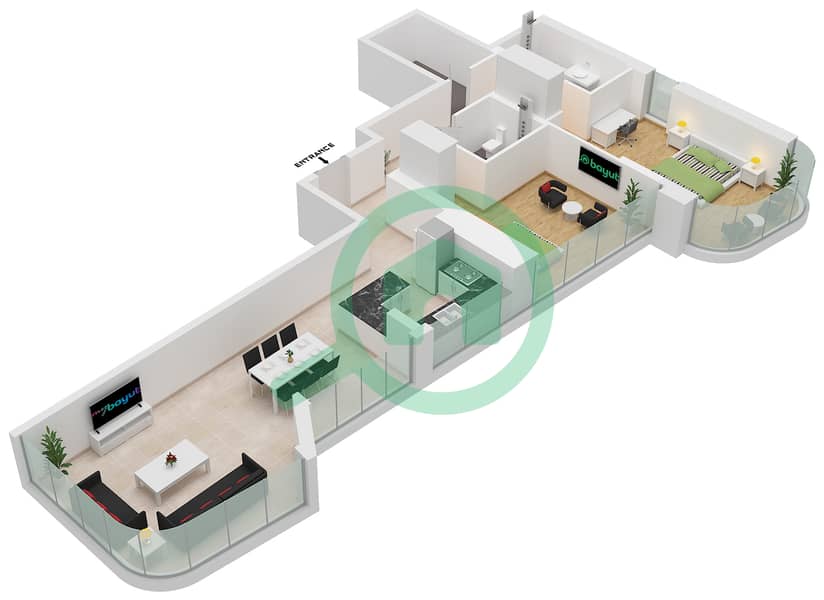 Radiant Height - 2 卧室公寓类型／单位B5 / UNIT 3 FLOOR 28戶型图 Type B5 Unit 3 Floor 28 interactive3D