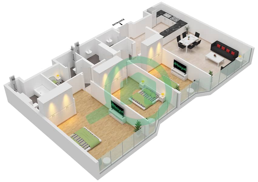 Radiant Height - 3 卧室公寓类型／单位C7 / UNIT 2 FLOOR 28戶型图 Type C7 Unit 2 Floor 28 interactive3D