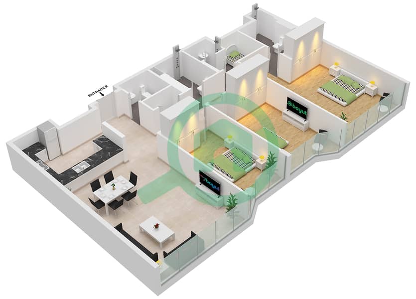 Radiant Height - 3 卧室公寓类型／单位C6 / UNIT 1 FLOOR 28戶型图 Type C6 Unit 1 Floor 28 interactive3D