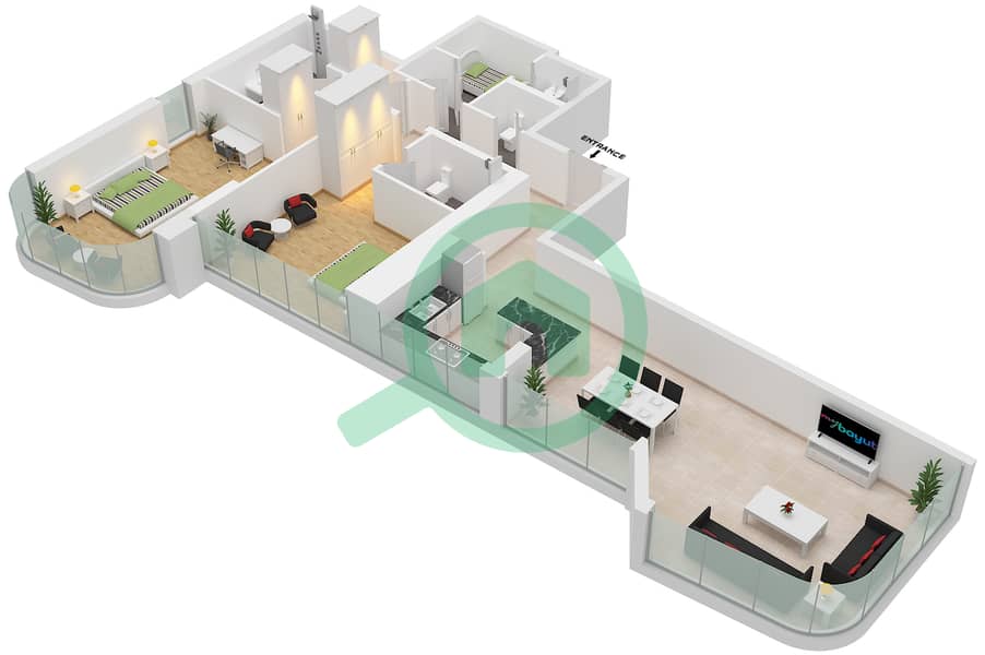 Radiant Height - 2 卧室公寓类型／单位B4 / UNIT 6 FLOOR 29戶型图 Type B4 Unit 6 Floor 29 interactive3D