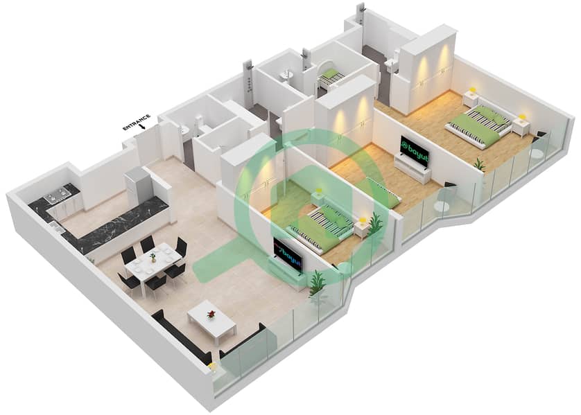 Radiant Height - 3 卧室公寓类型／单位C6 / UNIT 1 FLOOR 29-40戶型图 Type C6 Unit 1 Floor 29-40 interactive3D