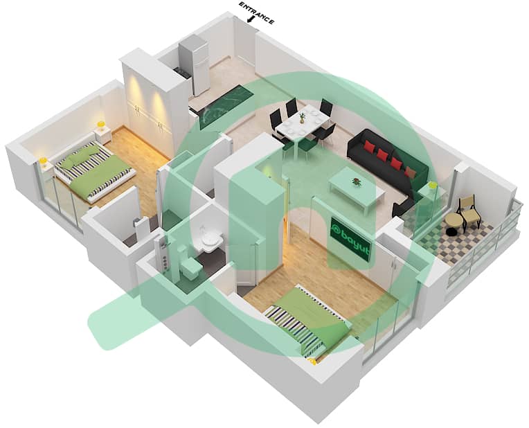 المخططات الطابقية لتصميم النموذج 1-R شقة 2 غرفة نوم - تورينو بواسطة ORO24 بناية 3 Type !-R interactive3D