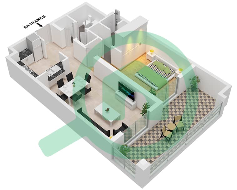 المخططات الطابقية لتصميم الوحدة 15 FLOOR 2-14 شقة 1 غرفة نوم - ذا ستيلا ريزيدنس Unit 15 Floor 2-14 interactive3D