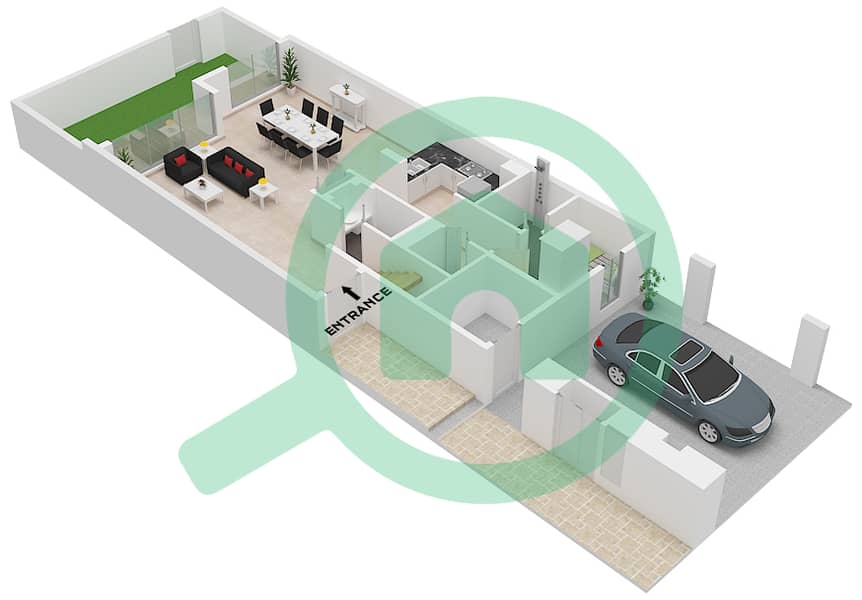 Greenridge - 3 卧室联排别墅类型／单位GRACE / UNIT 4 PLEX-TH03戶型图 Type Grace Unit 4 Plex-TH03, Floor Ground interactive3D