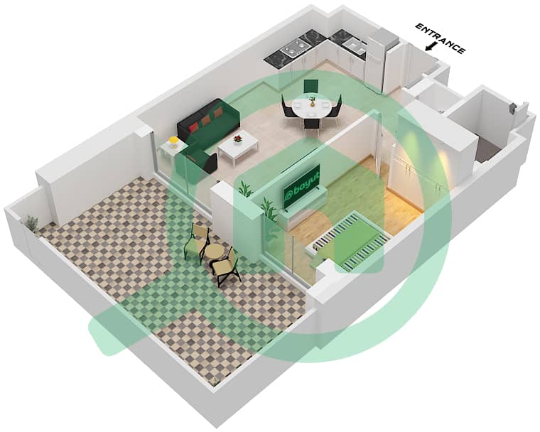 Джомана 5 - Апартамент 1 Спальня планировка Тип/мера A / UNIT 1 FLOOR GROUND Type A Unit 1 Ground Floor interactive3D