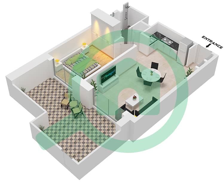 Джомана 5 - Апартамент 1 Спальня планировка Тип/мера B / UNIT 6 FLOOR GROUND Type B Unit 6 Ground Floor interactive3D