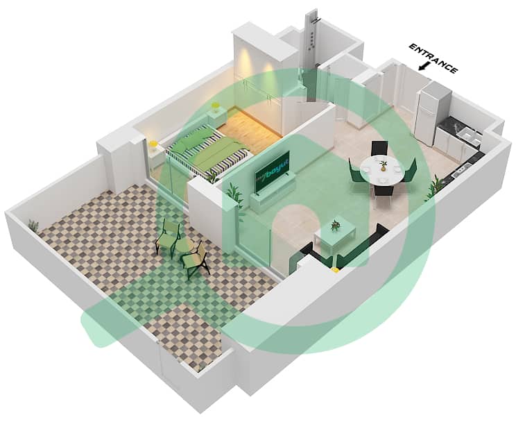 Джомана 5 - Апартамент 1 Спальня планировка Тип/мера A / UNIT 7 FLOOR GROUND Type A Unit 7 Ground Floor interactive3D