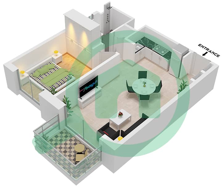 Джомана 5 - Апартамент 1 Спальня планировка Тип/мера B / UNIT 6 FLOOR 1,3-4 Type B Unit 6 Floor 1,3-4 interactive3D