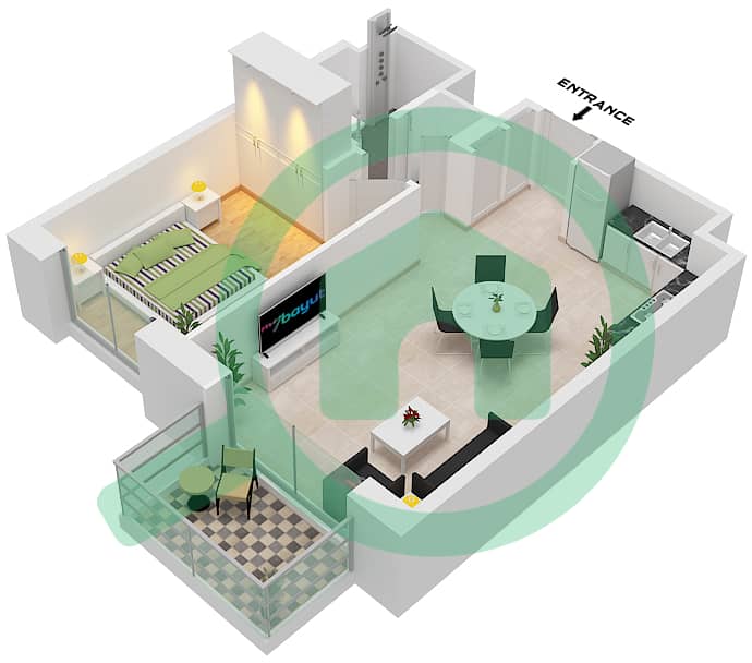 Джомана 5 - Апартамент 1 Спальня планировка Тип/мера A / UNIT 7 FLOOR 1,3-4 Type A Unit 7 Floor 1,3-4 interactive3D