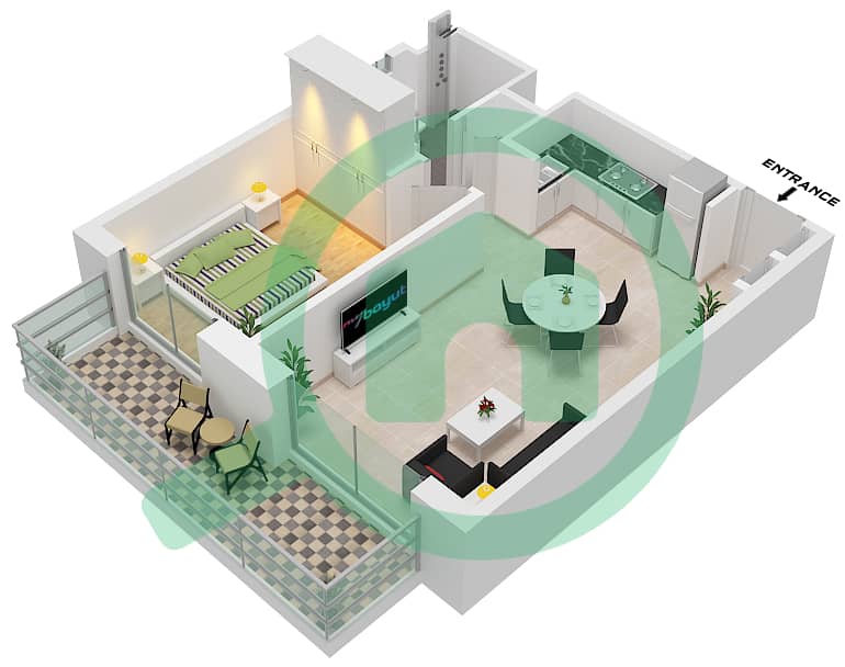 Джомана 5 - Апартамент 1 Спальня планировка Тип/мера B / UNIT 6 FLOOR 2 Type B Unit 6 Floor 2 interactive3D