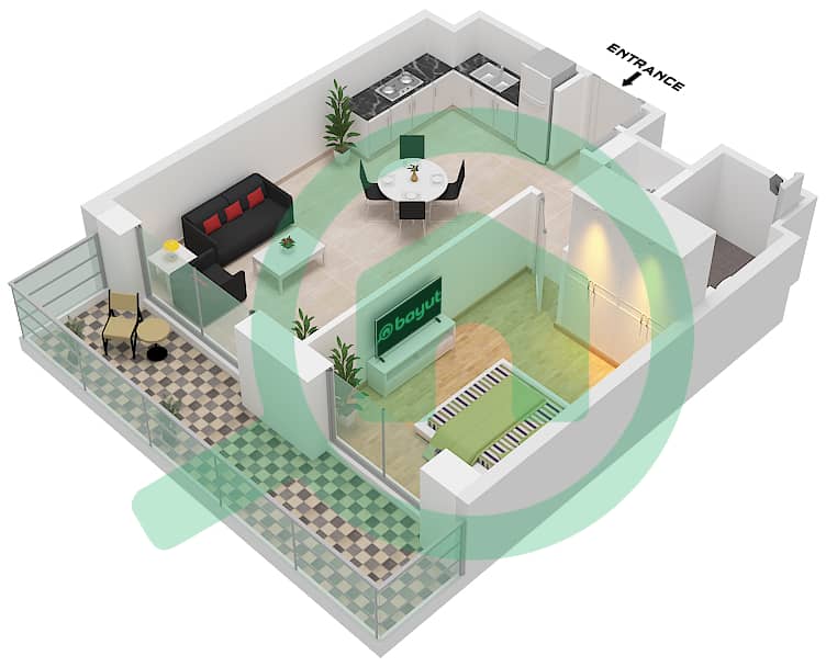 Джомана 5 - Апартамент 1 Спальня планировка Тип/мера A / UNIT 1 FLOOR 5 Type A Unit 1 Floor 5 interactive3D