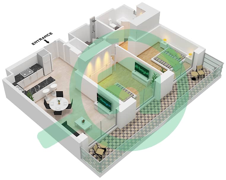 Джомана 5 - Апартамент 2 Cпальни планировка Тип/мера B / UNIT 2 FLOOR 5 Type B Unit 2 Floor 5 interactive3D