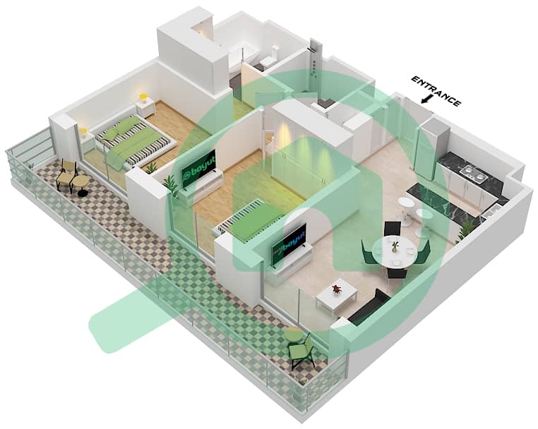 Джомана 5 - Апартамент 2 Cпальни планировка Тип/мера A / UNIT 4 FLOOR 5 Type A Unit 4 Floor 5 interactive3D
