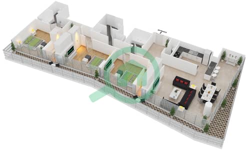 Al Naseem Residence C - 3 Bedroom Apartment Type 901 Floor plan