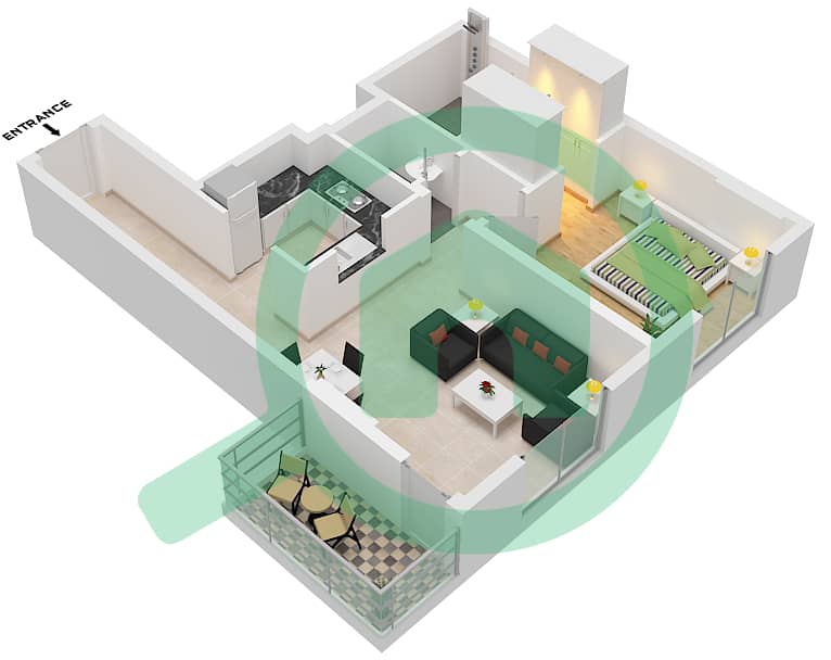 May Residence Tower 5 - 1 Bedroom Apartment Unit 12 Floor plan Unit 12 interactive3D