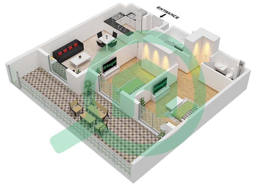 Мэйфэр - Апартамент 2 Cпальни планировка Тип M Type M interactive3D