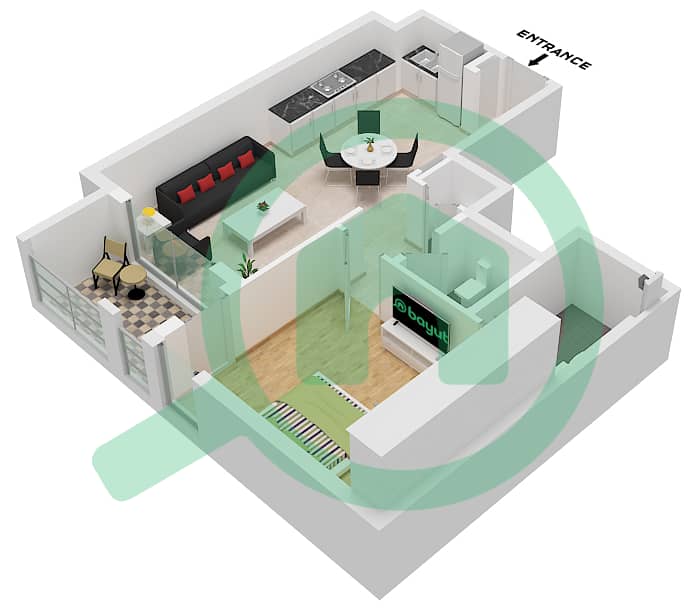 Hillside Residences 1 Building D - 1 卧室公寓类型C FLOOR 1-9戶型图 Type C Floor 1-9 interactive3D