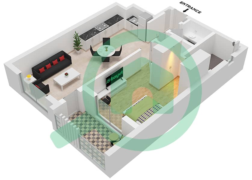 Hillside Residences 1 Building D - Апартамент 1 Спальня планировка Тип B FLOOR 1-9 Type B Floor 1-9 interactive3D