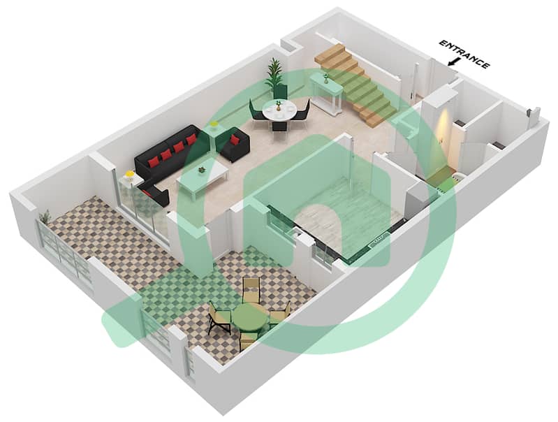 Hillside Residences 1 Building D - 2 Bedroom Apartment Type DX A1 FLOOR 1,2 Floor plan Type DX A1 Floor 1 interactive3D