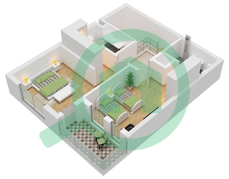 Hillside Residences 1 Building D - 2 Bedroom Apartment Type DX A1 FLOOR 1,2 Floor plan Type DX A1 Floor 2 interactive3D